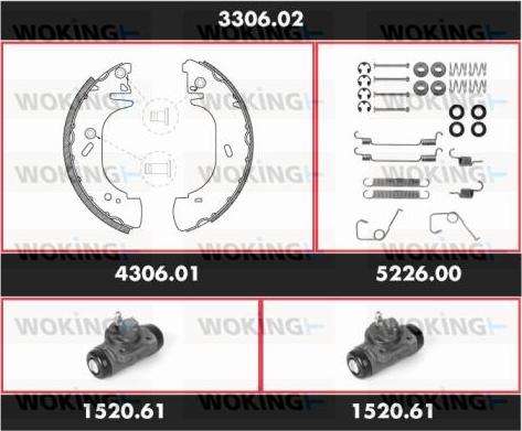 Woking 3306.02 - Комплект тормозных колодок, барабанные autospares.lv