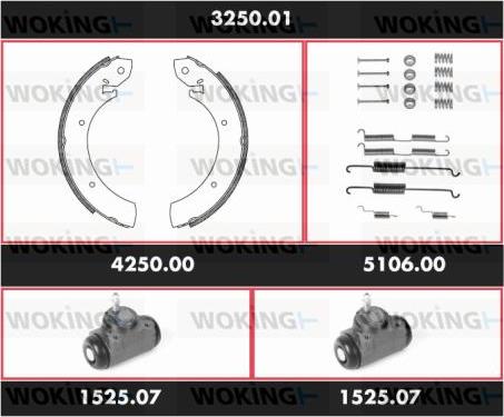 Woking 3250.01 - Комплект тормозных колодок, барабанные autospares.lv