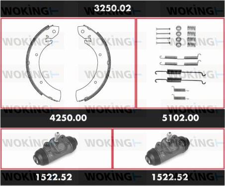 Woking 3250.02 - Комплект тормозных колодок, барабанные autospares.lv