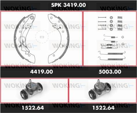Woking SPK 3419.00 - Комплект тормозных колодок, барабанные autospares.lv