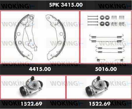 Woking SPK 3415.00 - Комплект тормозных колодок, барабанные autospares.lv