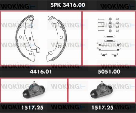 Woking SPK 3416.00 - Комплект тормозных колодок, барабанные autospares.lv