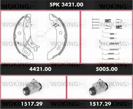 Woking SPK 3421.00 - Комплект тормозных колодок, барабанные autospares.lv