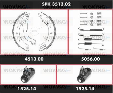 Woking SPK 3513.02 - Комплект тормозных колодок, барабанные autospares.lv