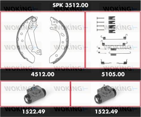 Woking SPK 3512.00 - Комплект тормозных колодок, барабанные autospares.lv