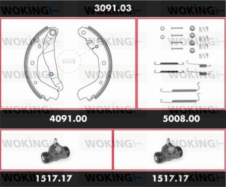 Woking SPK 3091.03 - Комплект тормозных колодок, барабанные autospares.lv