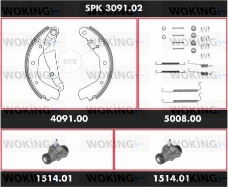 Woking SPK 3091.02 - Комплект тормозных колодок, барабанные autospares.lv