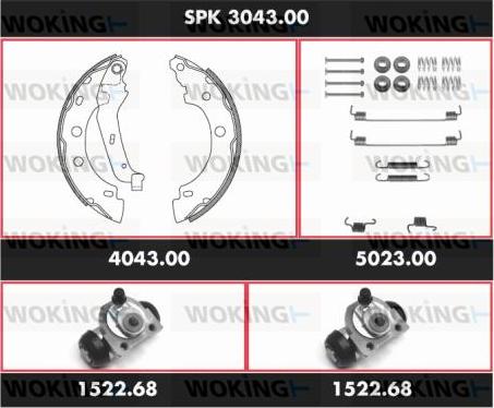 Woking SPK 3043.00 - Комплект тормозных колодок, барабанные autospares.lv