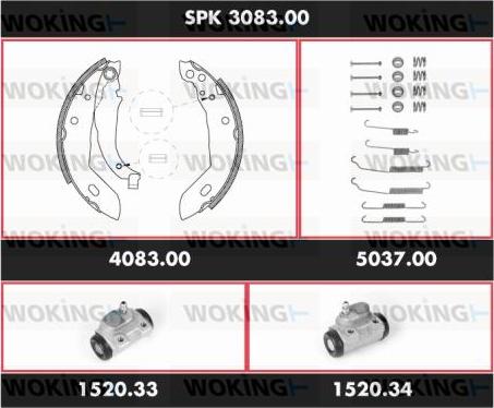 Woking SPK 3083.00 - Комплект тормозных колодок, барабанные autospares.lv
