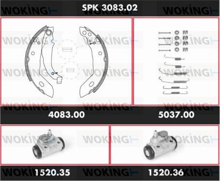 Woking SPK 3083.02 - Комплект тормозных колодок, барабанные autospares.lv