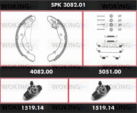 Woking SPK 3082.01 - Комплект тормозных колодок, барабанные autospares.lv