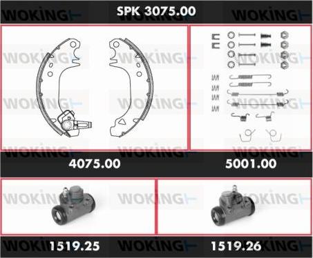 Woking SPK 3075.00 - Комплект тормозных колодок, барабанные autospares.lv