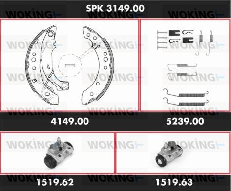 Woking SPK 3149.00 - Комплект тормозных колодок, барабанные autospares.lv