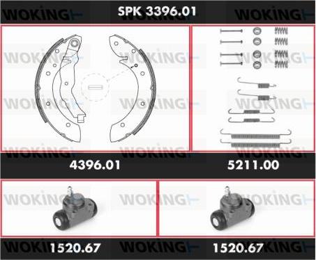 Woking SPK 3396.01 - Комплект тормозных колодок, барабанные autospares.lv