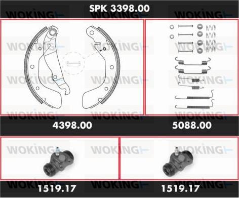 Woking SPK 3398.00 - Комплект тормозных колодок, барабанные autospares.lv