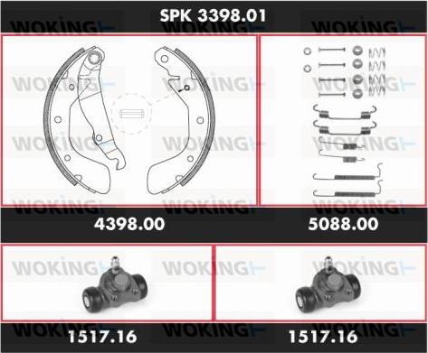 Woking SPK 3398.01 - Комплект тормозных колодок, барабанные autospares.lv