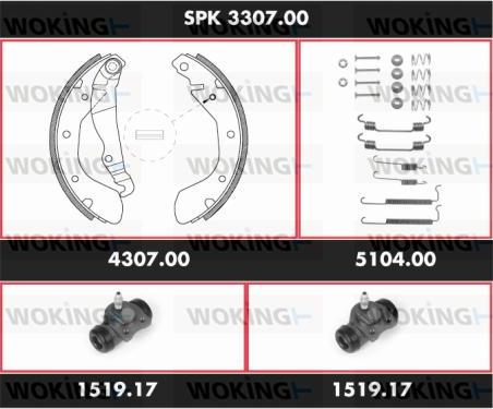 Woking SPK 3307.00 - Комплект тормозных колодок, барабанные autospares.lv
