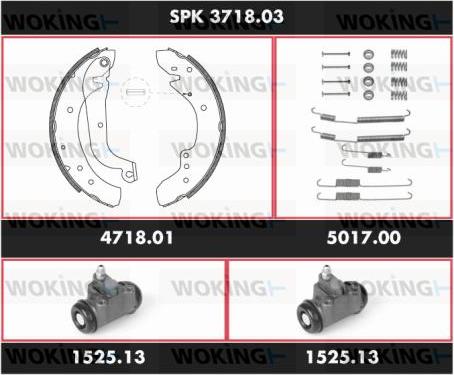 Woking SPK 3718.03 - Комплект тормозных колодок, барабанные autospares.lv