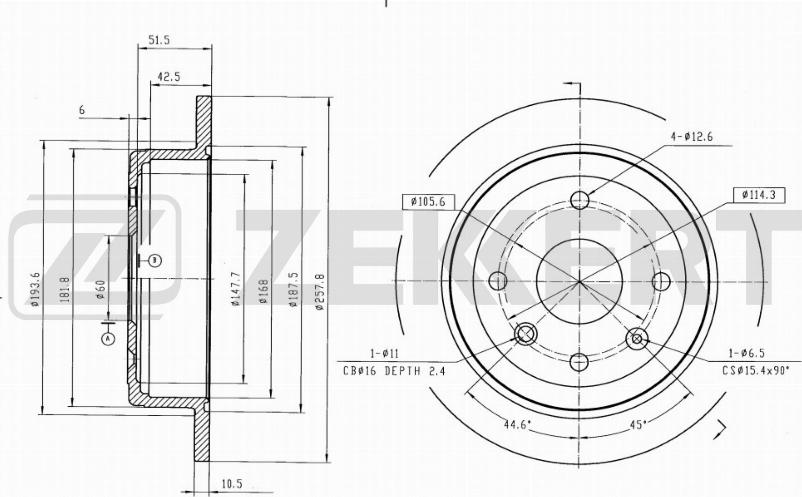 Zekkert BS-5405B - Тормозной диск autospares.lv