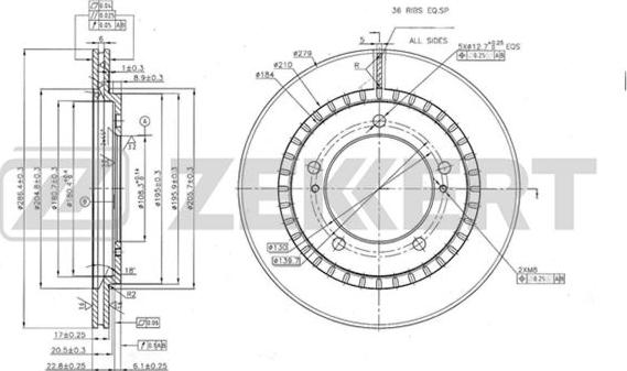 Zekkert BS-5487 - Тормозной диск autospares.lv