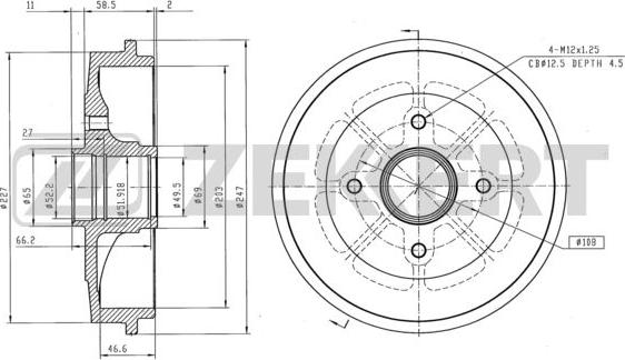 Zekkert BS-5537 - Тормозной барабан autospares.lv