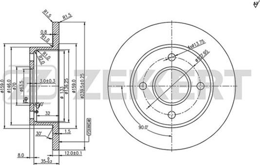 Zekkert BS-5072 - Тормозной диск autospares.lv