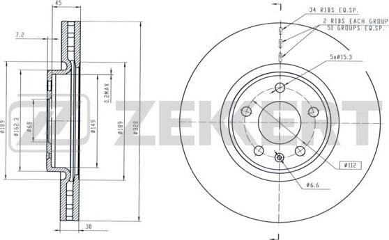 Zekkert BS-5845 - Тормозной диск autospares.lv