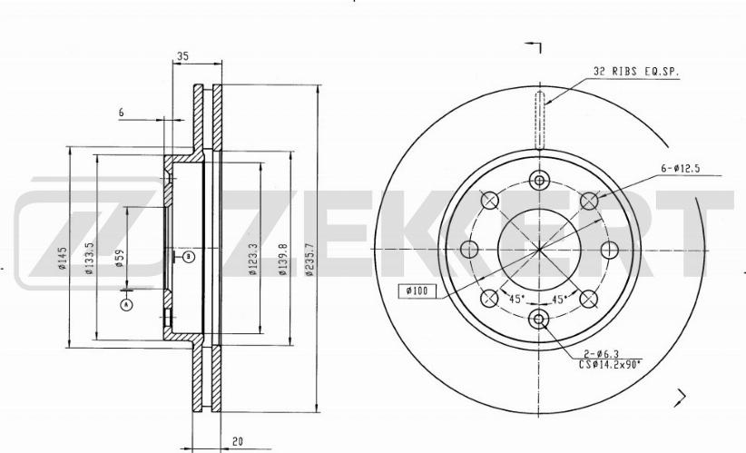 Zekkert BS-5395B - Тормозной диск autospares.lv