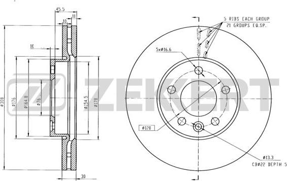 Zekkert BS-5357 - Тормозной диск autospares.lv