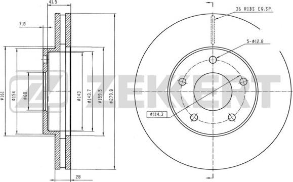 Zekkert BS-5325B - Тормозной диск autospares.lv