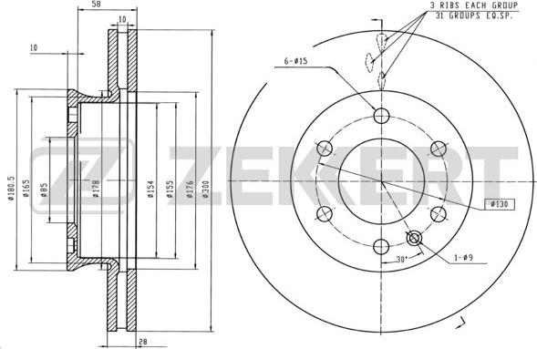 Zekkert BS-5256B - Тормозной диск autospares.lv