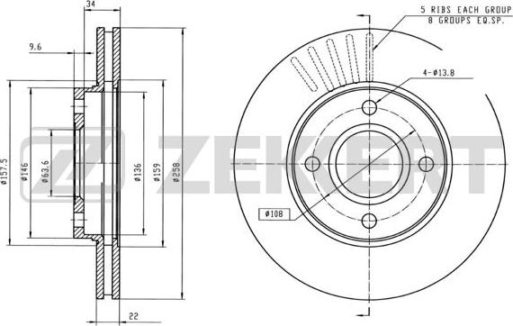 Zekkert BS-5222B - Тормозной диск autospares.lv