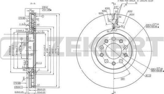 Zekkert BS-6176 - Тормозной диск autospares.lv