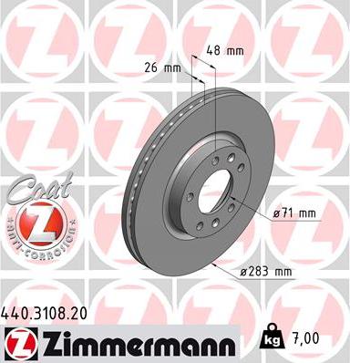 Zimmermann 440.3108.20 - Тормозной диск autospares.lv