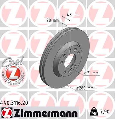 Zimmermann 440.3116.20 - Тормозной диск autospares.lv