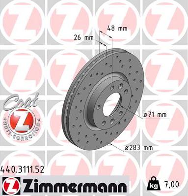 Zimmermann 440.3111.52 - Тормозной диск autospares.lv