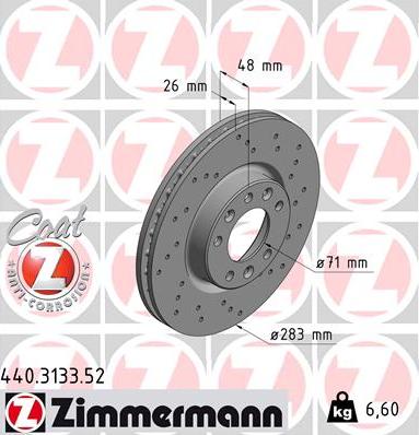 Zimmermann 440.3133.52 - Тормозной диск autospares.lv