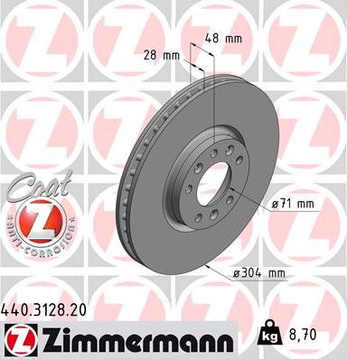 Zimmermann 440.3128.20 - Тормозной диск autospares.lv