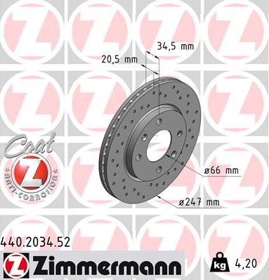 Zimmermann 440.2034.52 - Тормозной диск autospares.lv