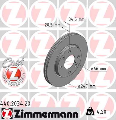 Zimmermann 440.2034.20 - Тормозной диск autospares.lv
