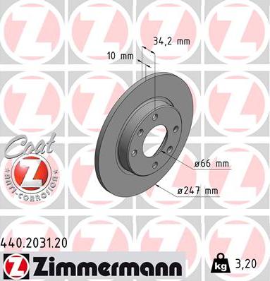 Zimmermann 440.2031.20 - Тормозной диск autospares.lv