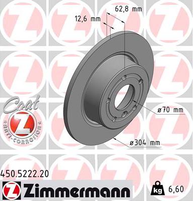 Zimmermann 450.5222.20 - Тормозной диск autospares.lv