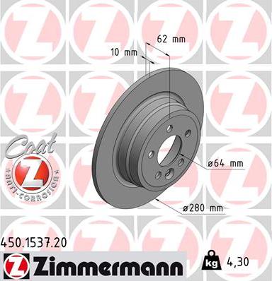 Zimmermann 450.1537.20 - Тормозной диск autospares.lv