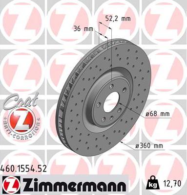 Zimmermann 460.1554.52 - Тормозной диск autospares.lv