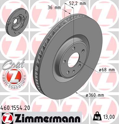 Zimmermann 460.1554.20 - Тормозной диск autospares.lv