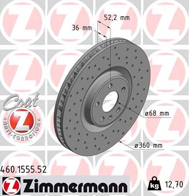 Zimmermann 460.1555.52 - Тормозной диск autospares.lv