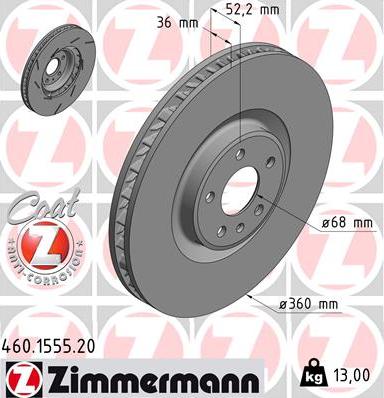 Zimmermann 460.1555.20 - Тормозной диск autospares.lv