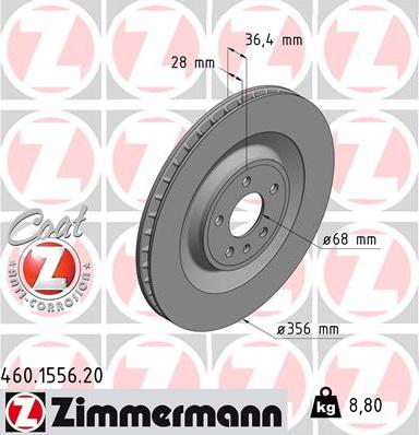 Zimmermann 460.1556.20 - Тормозной диск autospares.lv