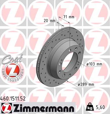 Zimmermann 460.1511.52 - Тормозной диск autospares.lv