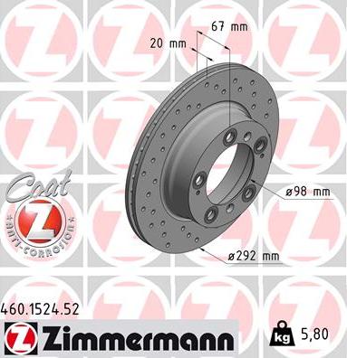 Zimmermann 460.1524.52 - Тормозной диск autospares.lv